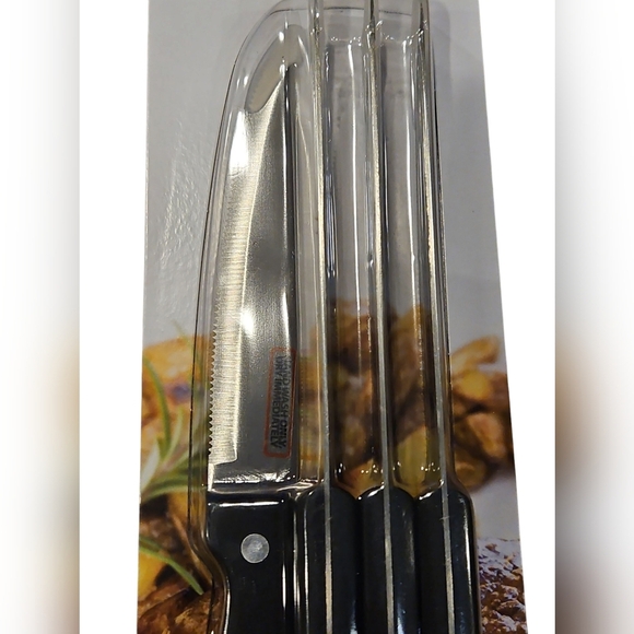 Farberware 4 Pack 4.5 Inch Triple Riveted Steak Knife Set Black Handle - Picture 5 of 5